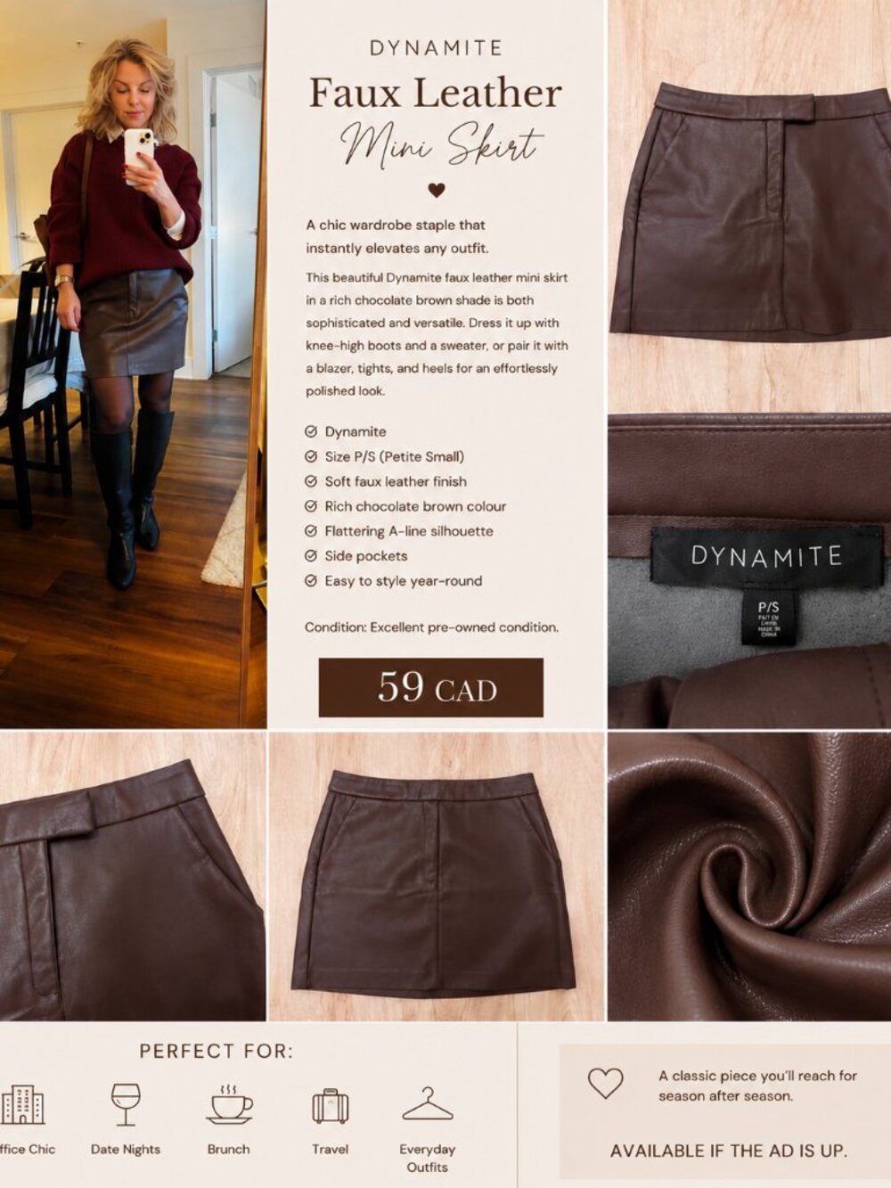 Dynamite Chocolate Brown Faux Leather Skirt